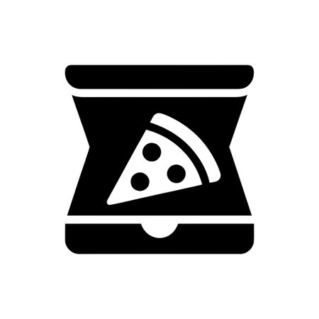 pizza slice in takeaway box minimalist black and white icon design for food serviceのイラスト素材