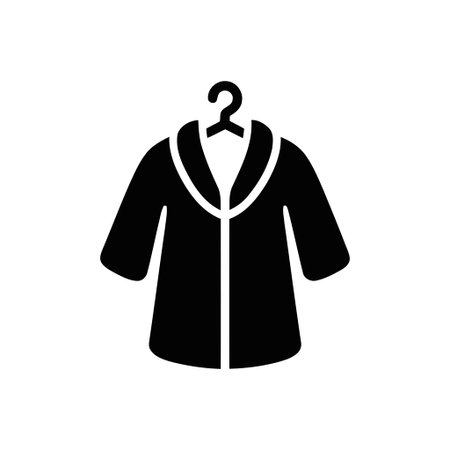 Bathrobe hanging on a hanger presented as a simple black icon graphic perfect for various design needsのイラスト素材
