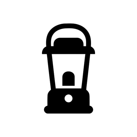 Lantern black white icon illustration Portable light source for camping outdoor activities and emergency situationsのイラスト素材