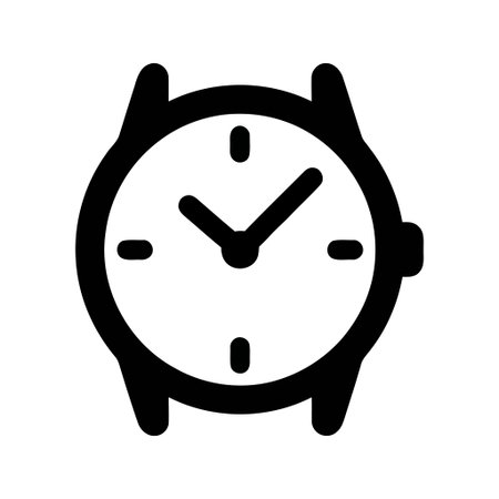 Watch icon illustrating a simple black and white timepiece with hands indicating timeのイラスト素材