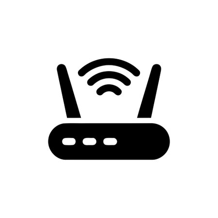 Router Wi Fi network device sending wireless signals icon on a white background This digital symbol...