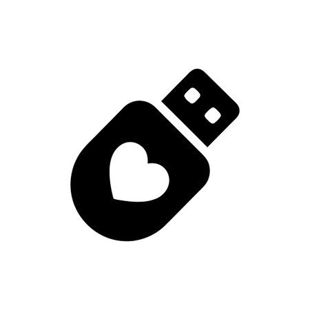 USB flash drive featuring a heart symbol conveying concepts of love data transfer and digital...