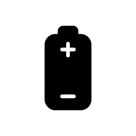 Battery charging indicator icon a sleek black illustration showcasing positive and negative...
