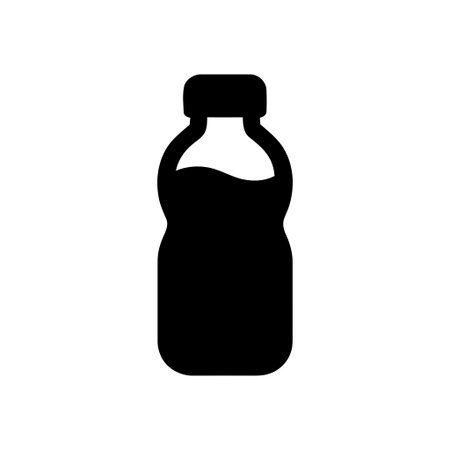 Bottle with liquid black graphic icon isolated on a white background representing various beveragesのイラスト素材