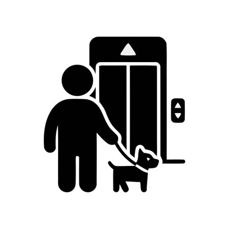 Elevator icon showing a person with a dog on a leash waiting to use the liftのイラスト素材