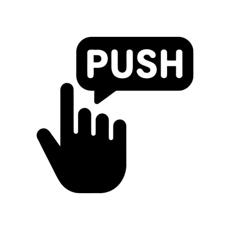 Push symbol features a hand pointing at a speech bubble with the word push an interactive command...