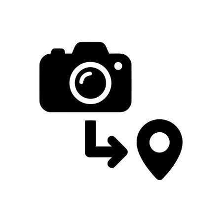 Camera icon displaying photo location tracking with a map pin for digital photography applications