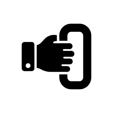 Hand pulls an abstract vertical handle symbolizing opening or activationのイラスト素材