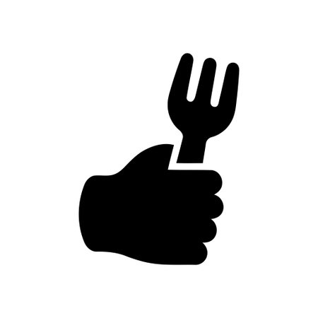 Hand holding a fork symbolizing dining food or restaurant services This simple black icon is...