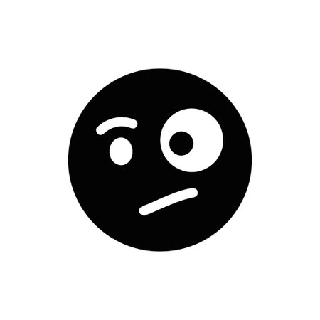 Emoji confused and skeptical face with different sized eyes and a flat mouth rendered as a simple black and white graphic iconのイラスト素材