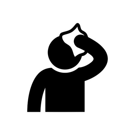 Sweating person wiping forehead icon representing exhaustion or stress Simple graphic symbol of discomfort fatigue or hard workのイラスト素材