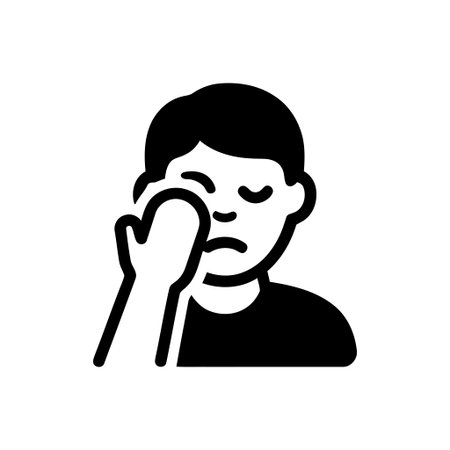 Painful eye condition icon showing a person experiencing discomfort This graphic illustrates symptoms like headaches or allergies affecting visionのイラスト素材