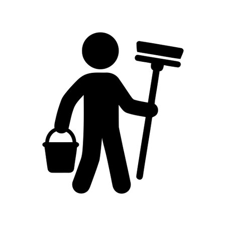 Cleaner performing domestic duties with a bucket and mop symbolizing hygiene and serviceのイラスト素材