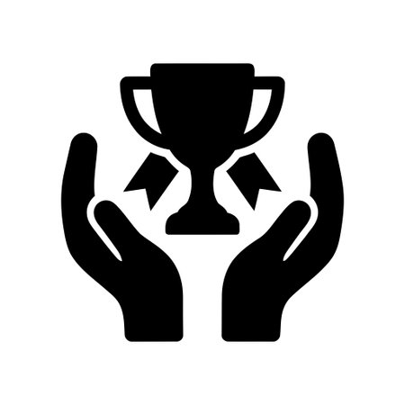Achievement is represented by a trophy held within cupped hands signifying success recognition and winningのイラスト素材
