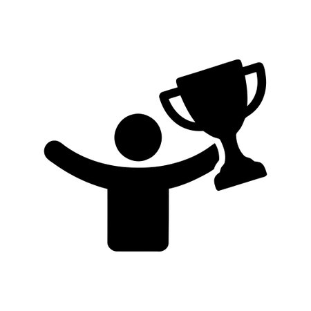 Achievement symbol of a victorious person holding a trophy Represents success accomplishment and winning a goalのイラスト素材
