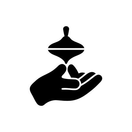 Top spinning on a human hand illustrating a classic game of balance and dexterityのイラスト素材