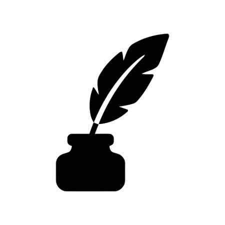 Quill pen and inkwell illustration representing traditional writing education and literary historyのイラスト素材