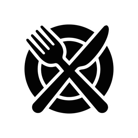 Food restaurant dining symbol featuring a plate fork and knife Clean and modern graphic for menus or signageのイラスト素材