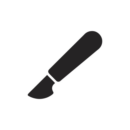 Scalpel icon represents a medical tool for surgery Surgical instrument black silhouette on white backgroundのイラスト素材