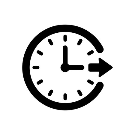 Time progress clock icon indicating forward movement and future scheduling with an arrow symbol