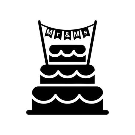 Wedding celebration cake adorned with a charming Mr and Mrs banner Perfect for anniversaries and...