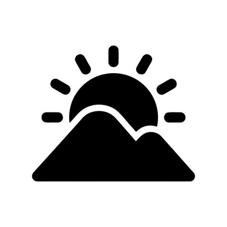 Sunrise over mountain peaks graphic symbol representing natural landscape and outdoor adventureのイラスト素材