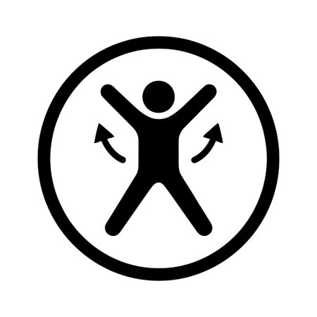 Exercise person icon depicting jumping jacks with spread arms and legs showing active workout and fitness routineのイラスト素材