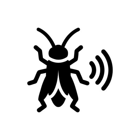 Cockroach insect silhouette with sound waves illustrating pest repellent or ultrasonic control...