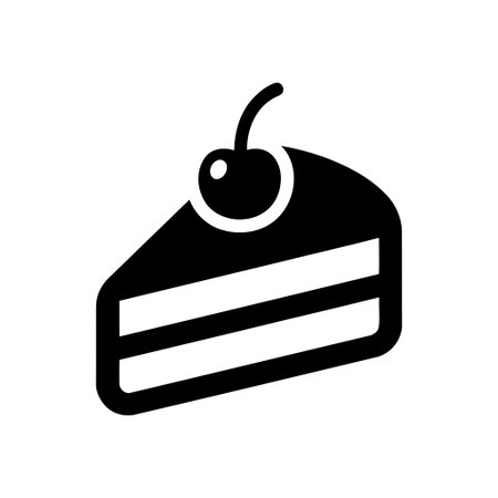 Cake simple graphic icon illustrating a single slice of dessert topped with a cherry and distinct layersのイラスト素材