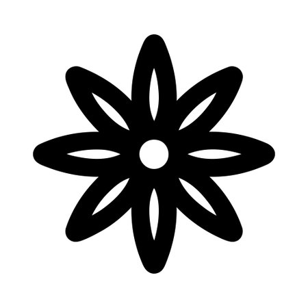 Flower shaped icon with eight petals and a central dot presented in a clean minimalist styleのイラスト素材