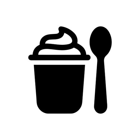 Yogurt cup with a spoon illustrates a delicious creamy dessert or snack ready to be enjoyedのイラスト素材