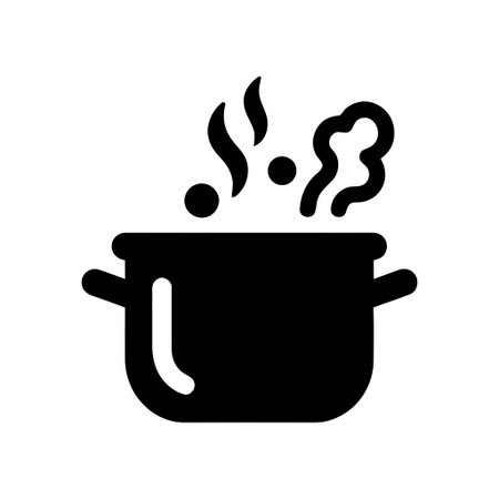 Pot steam icon shows a steaming pot used to symbolize cooking and kitchen activityのイラスト素材