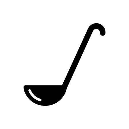Ladle kitchen utensil for serving soup and sauce is a simple black icon for various culinary designsのイラスト素材