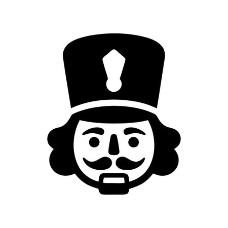 Nutcracker soldier head icon stylized for Christmas holiday designs and festive celebrations