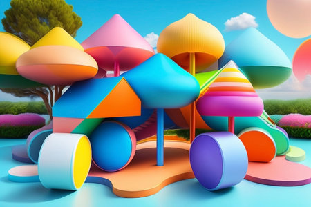 Illustration of a children's playground in 3 D styleの素材