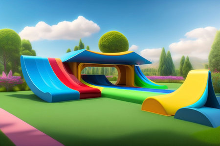 Illustration of a children's playground in 3 D styleの素材