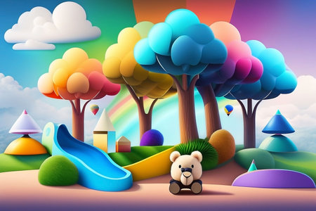 Illustration of a children's playground in 3 D styleの素材