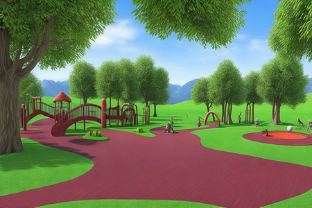 Illustration of a children's playground in 3 D styleの素材