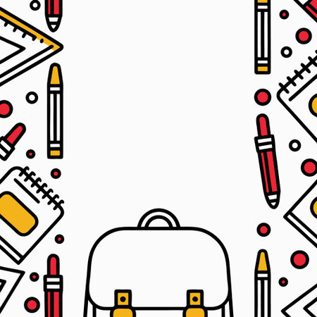 Back to school supplies border design with backpack and writing tools on whiteのイラスト素材