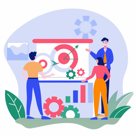 Team discussing strategy, goals, and chartsのイラスト素材