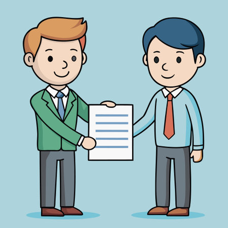 Cartoon men exchanging document, business deal, agreement, collaboration, partnershipのイラスト素材