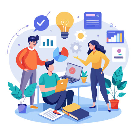 Team collaboration, brainstorming, and project discussionのイラスト素材