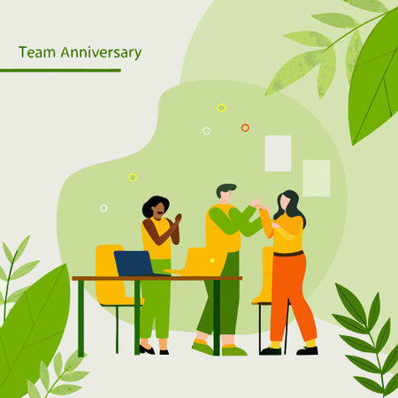 Celebrating office team anniversary with colleagues, applauding, achievement, goalsのイラスト素材