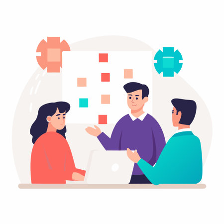 Meeting with collaborative team members; brainstorming ideas and concepts togetherのイラスト素材