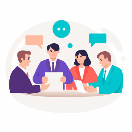 Team of professionals having a business meeting, sharing ideas and discussing strategyのイラスト素材