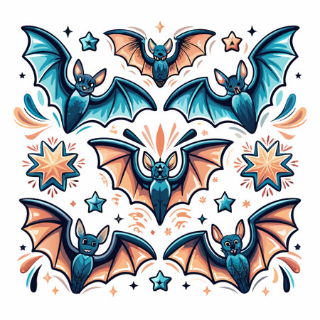 Bats &amp; stars cute &amp; spooky Halloween illustrationのイラスト素材