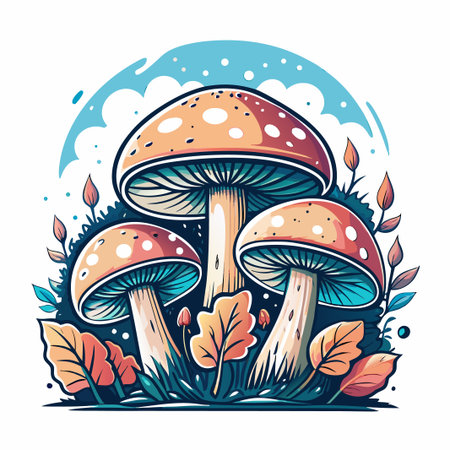 Cute mushrooms art. Botanical, vector illustrationのイラスト素材