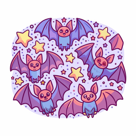 Bats &amp; Stars Purple, Pink, Yellowのイラスト素材