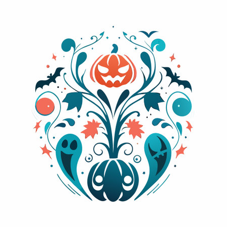 Halloween festive circle pumpkins, ghosts, batsのイラスト素材