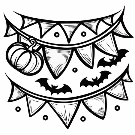 Spooky bunting with bats and pumpkin illustrationのイラスト素材